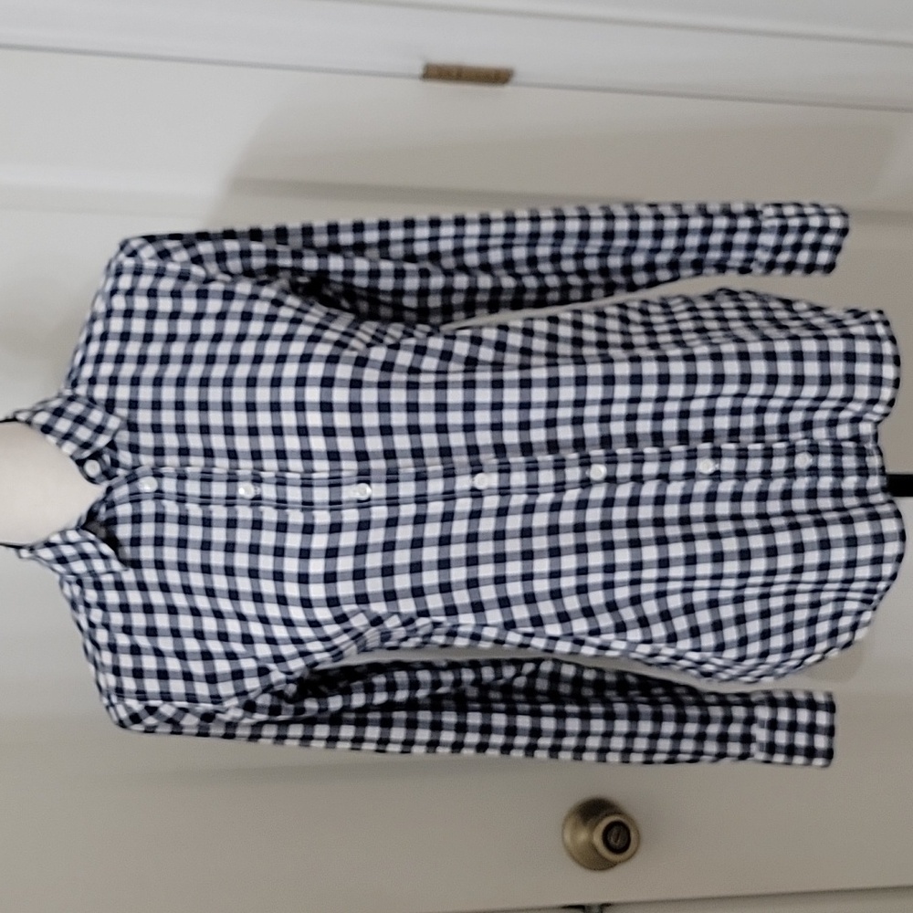 J. Crew Size 0 Blue & White Gingham Plaid "Boy" Shirt Button Down Shirt, EUC